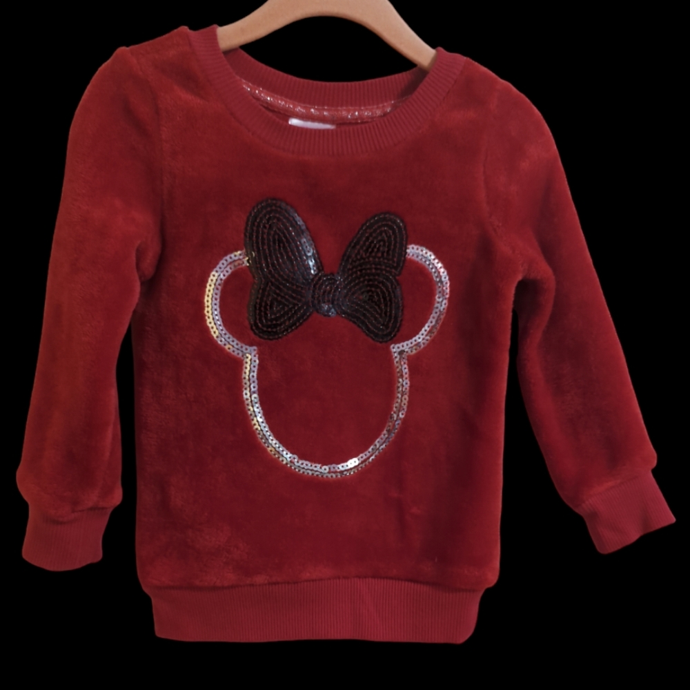 Disney Junior Minnie Mouse red velour sequined sweater toddler 2T